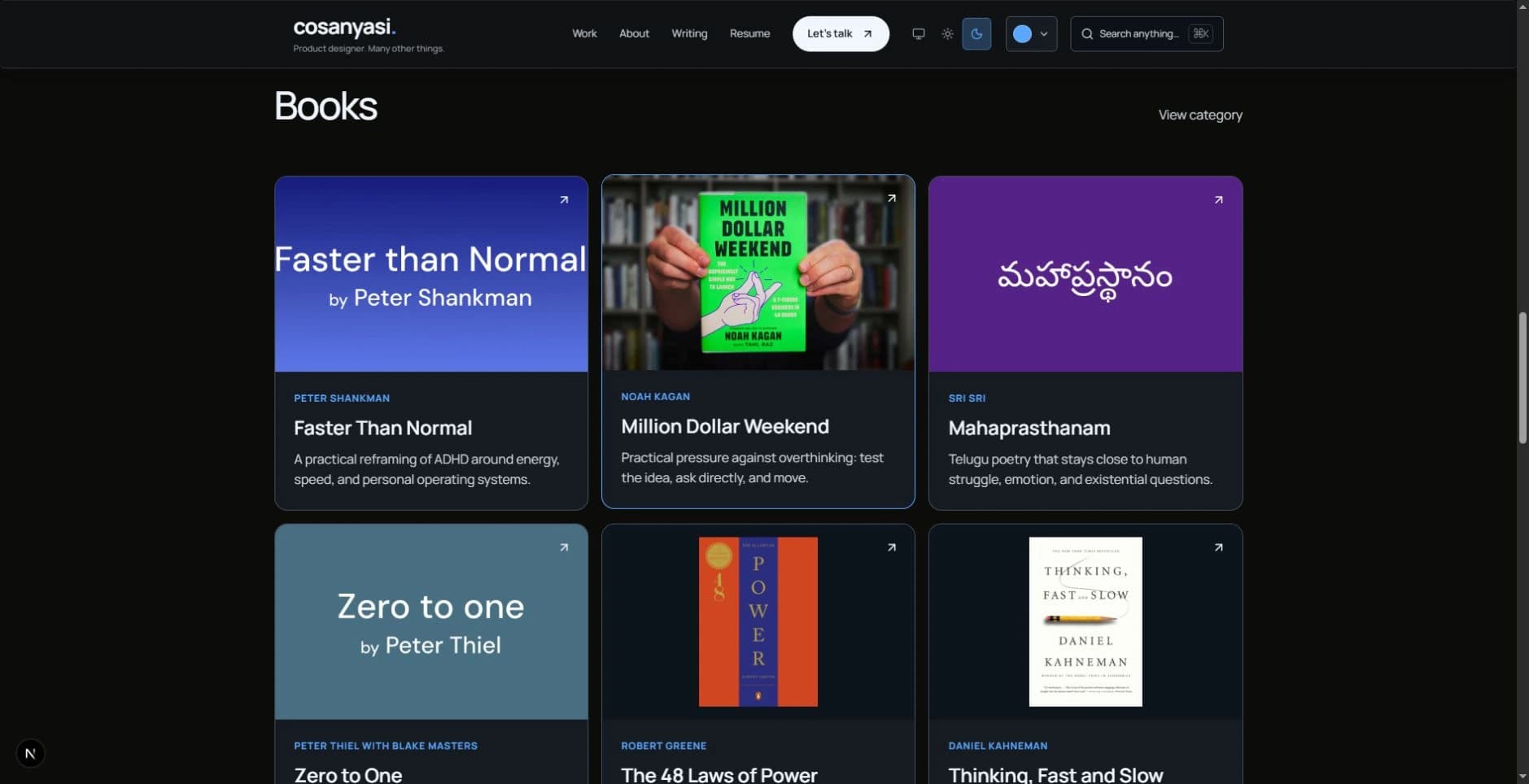 The Books recommendations page lists reading suggestions and links to their publishers or retailers.