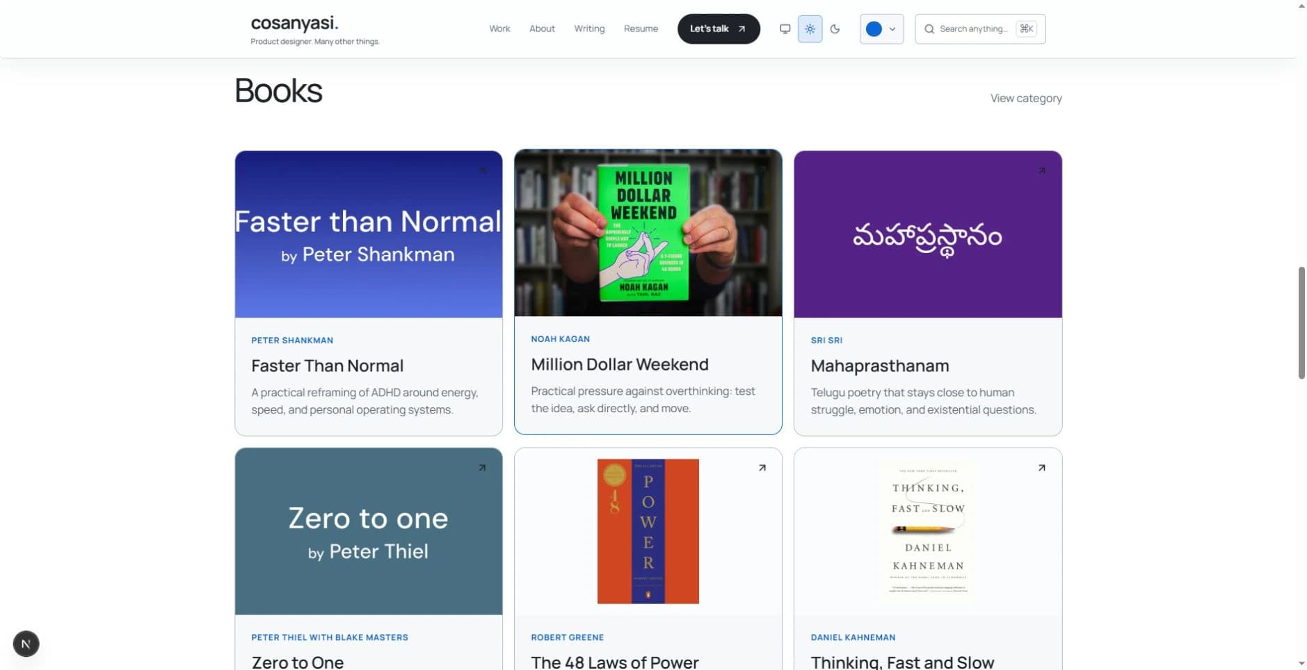 The Books recommendations page lists reading suggestions and links to their publishers or retailers.