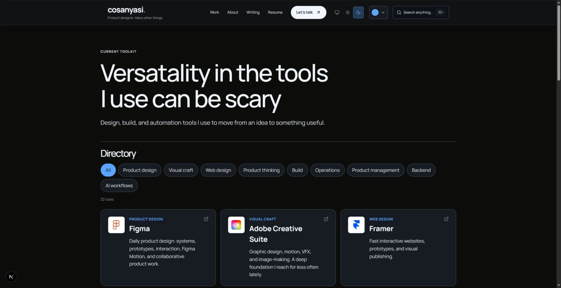 The tools directory with categories and named software entries.