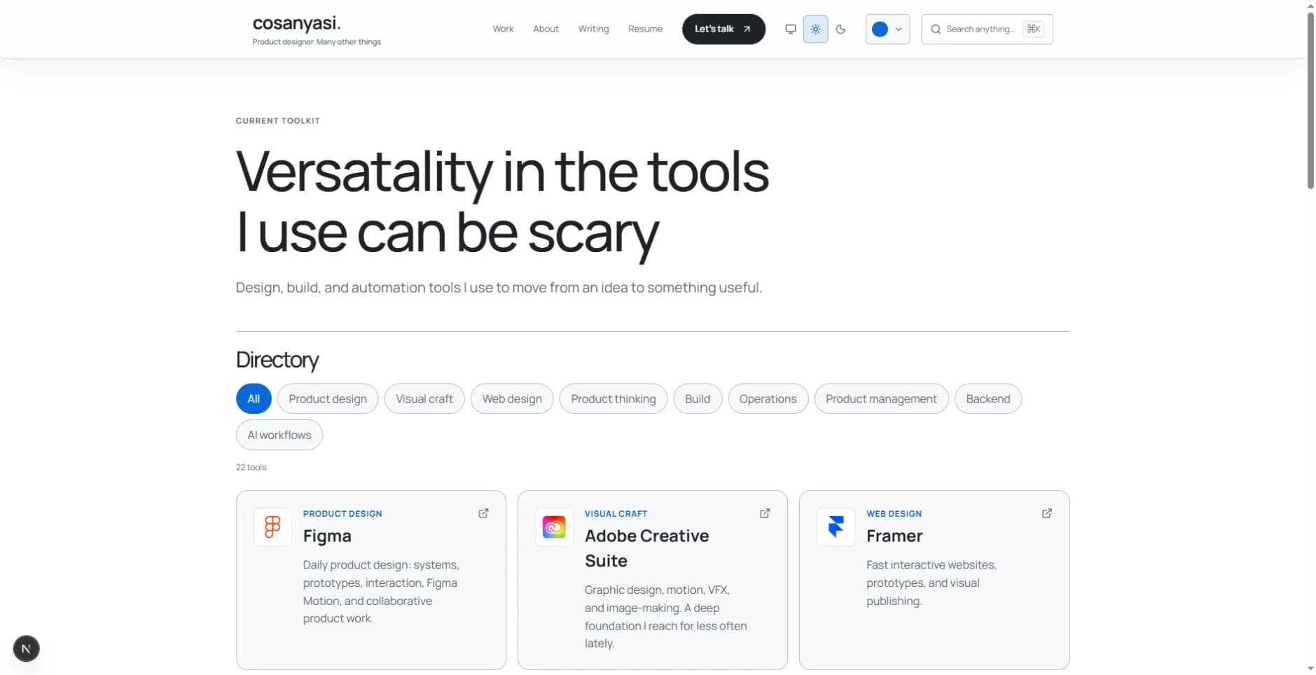 The tools directory with categories and named software entries.